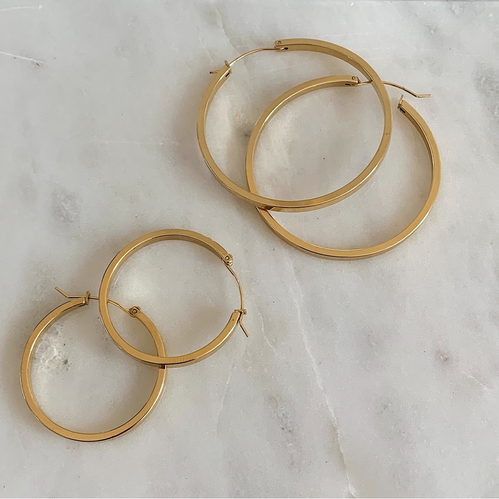 18k gold Hoop Earrings, thick gold hoop, big hoop earrings, medium gold hoops